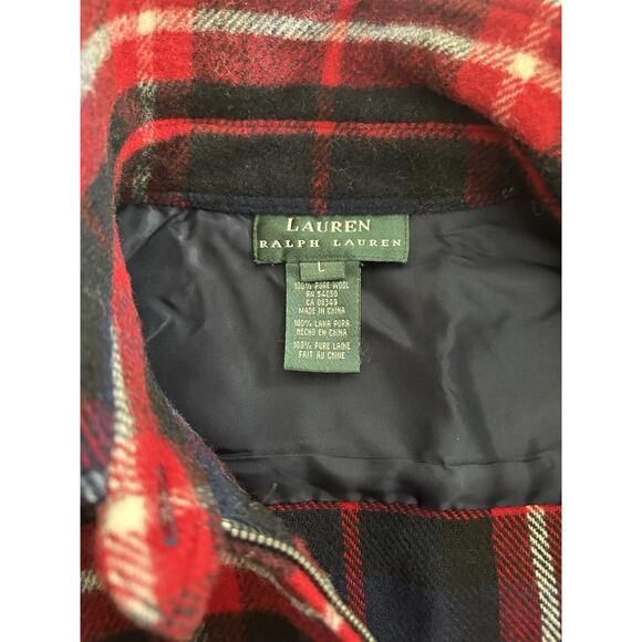 Lauren Ralph Lauren Wool Plaid Full Zip Mock Neck Jacket Womens Size Large Red - Picture 3 of 8